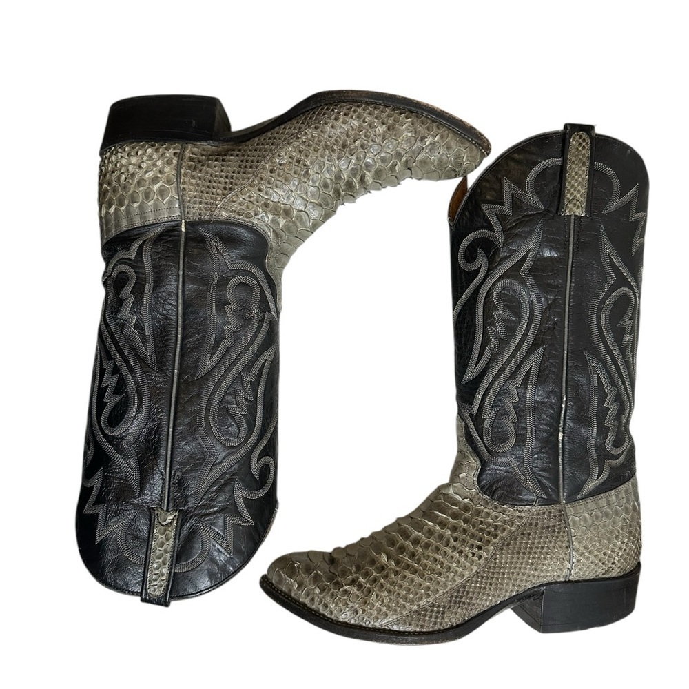 J Chisholm Snakeskin Leather Python Cowboy Boots Men's Sz 10 EE Leather Lined